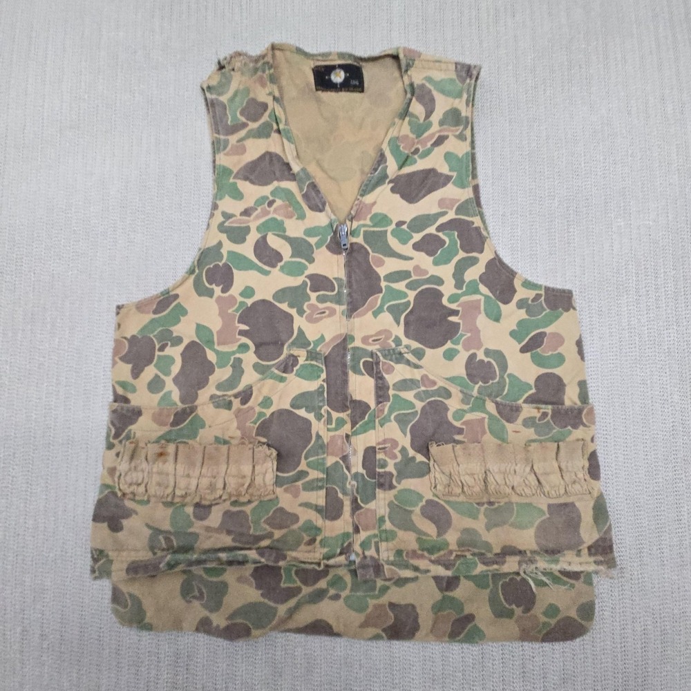 Vintage Sears Vest Mens Medium Camo Canvas Hunting Gamebag Shell Loops USA